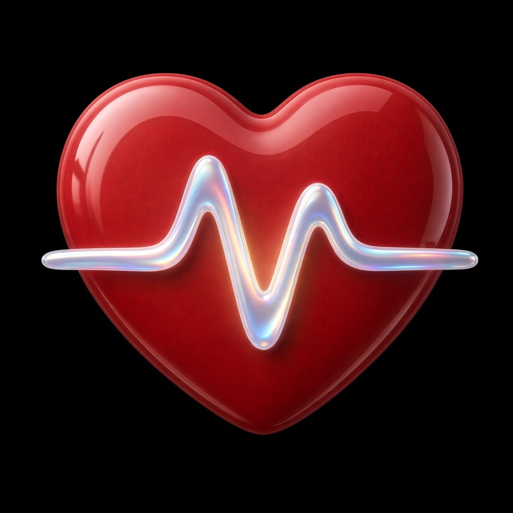 70 BPM app icon: a red 3D heart crossed by a white ECG pulse line on black