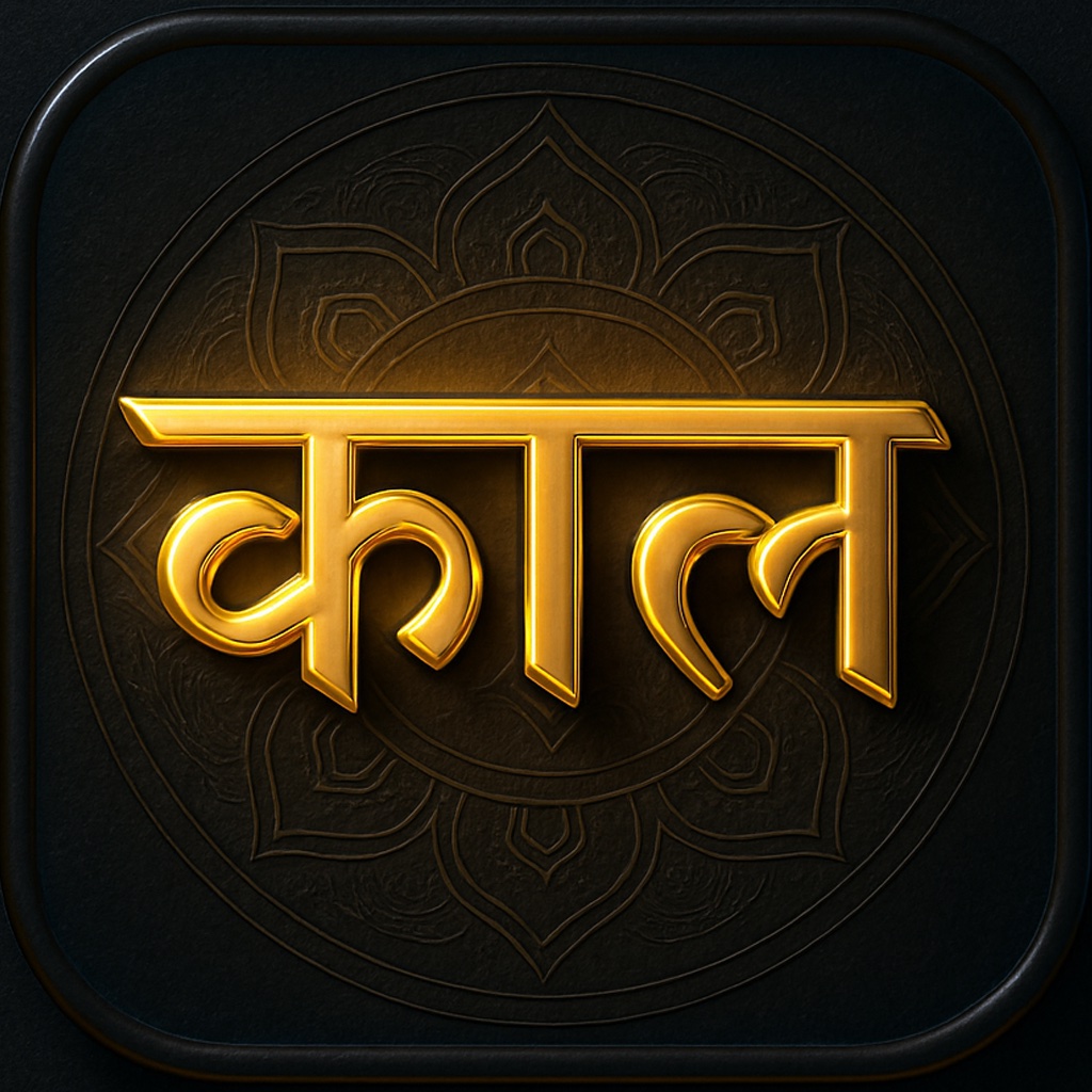 Kaal app icon: the word Kaal in gold Devanagari lettering over a dark mandala